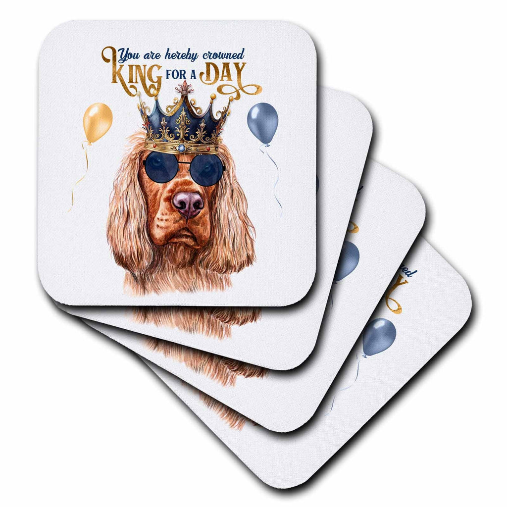 3dRose Funny Cocker Spaniel King for a Day Theme Wearing a Crown - Coasters (cst-382691)