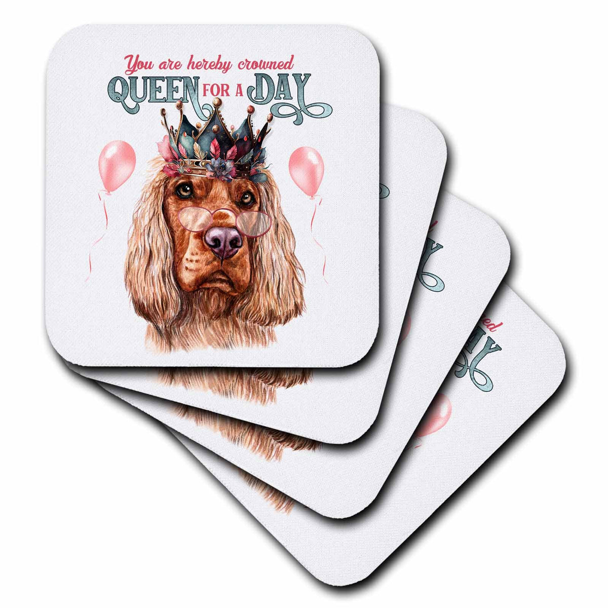 3dRose Cocker Spaniel Dog Wearing a Crown Queen for a Day Theme - Coasters (cst-382692)