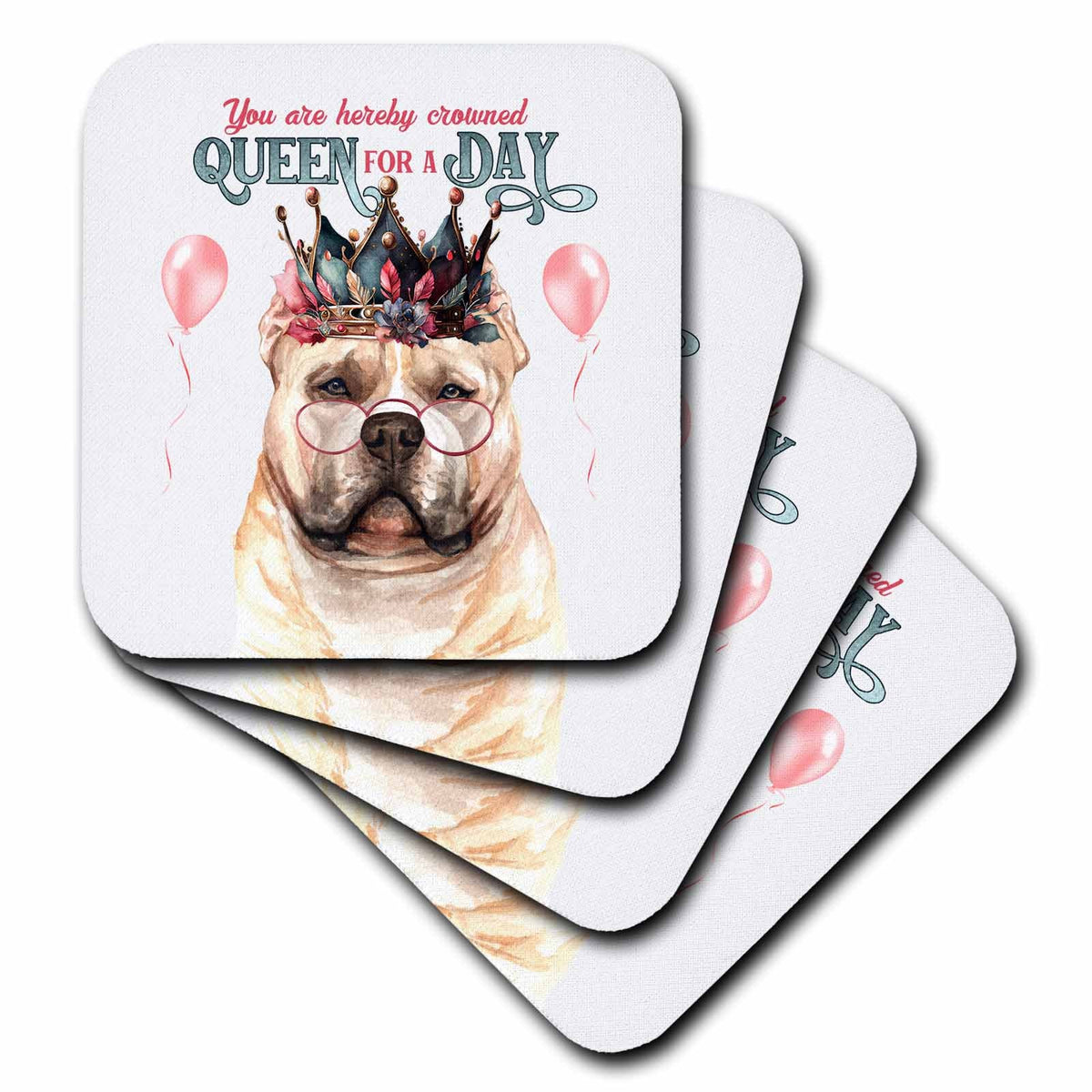 3dRose Queen for a Day Funny Birthday Tan Pit Bull Dog in a Crown - Coasters (cst-382748)