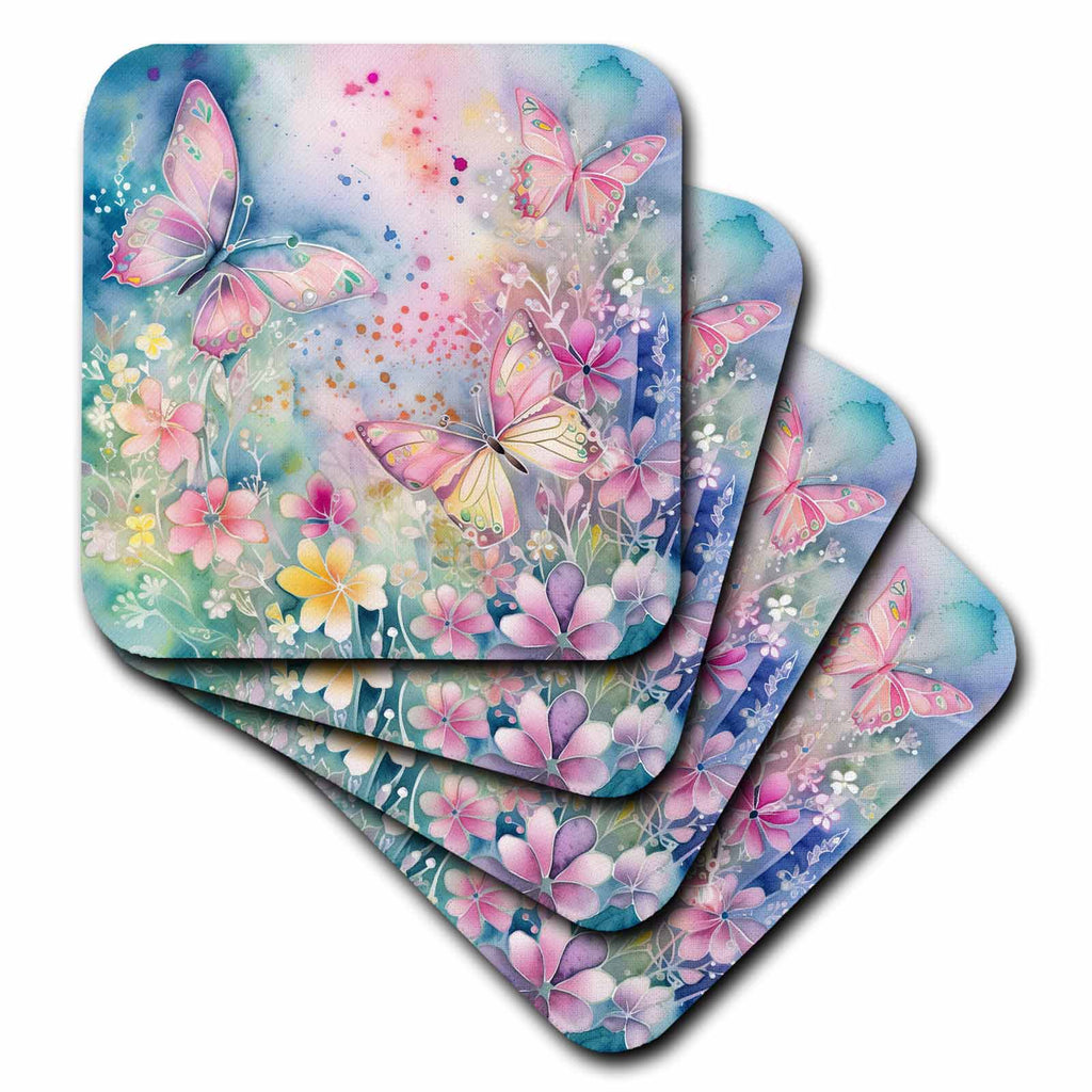 3dRose Pretty Whimsical Butterfly Background - Coasters (cst-382753)