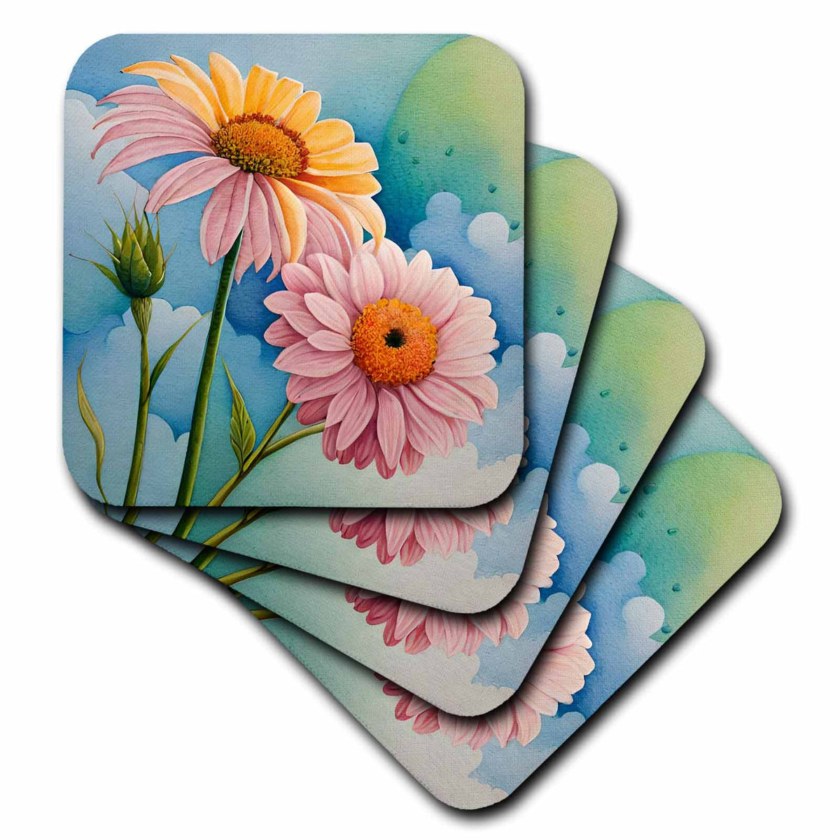 3dRose Pretty Pink and Yellow Daisy Flowers - Coasters (cst-382763)
