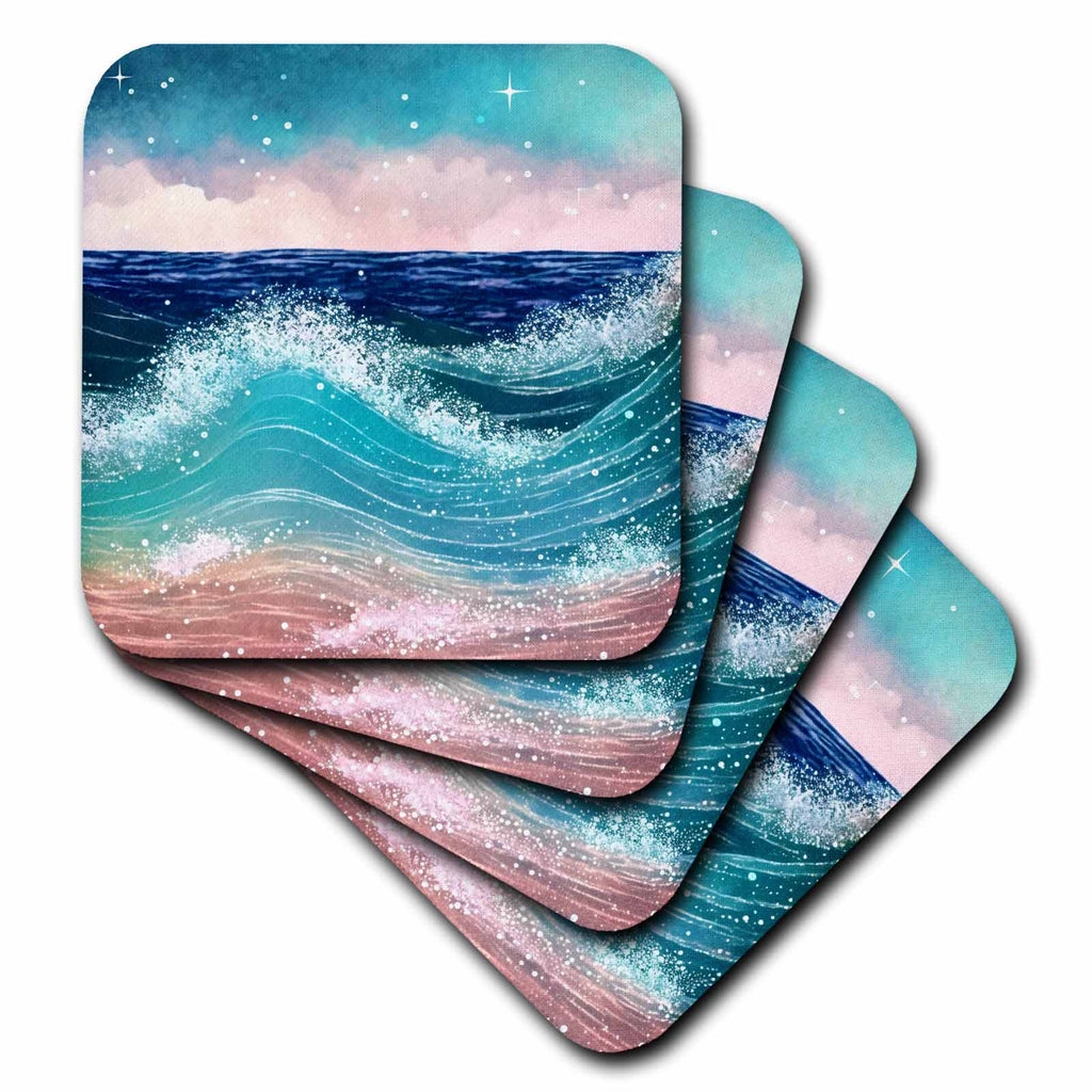 3dRose Rolling Ocean Waves With An Image Of Sparkle - Coasters (cst-382795)