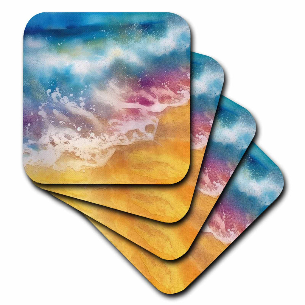 3dRose Blue, Pink, and Yellow Ocean Abstract - Coasters (cst-382802)