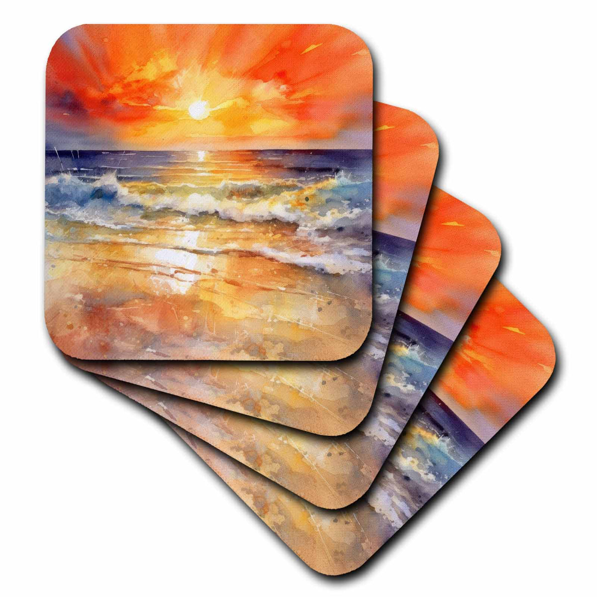 3dRose Anne Marie Baugh - Backgrounds - Dramatic Orange Sunset Beach Scene - Coasters (cst-382805)