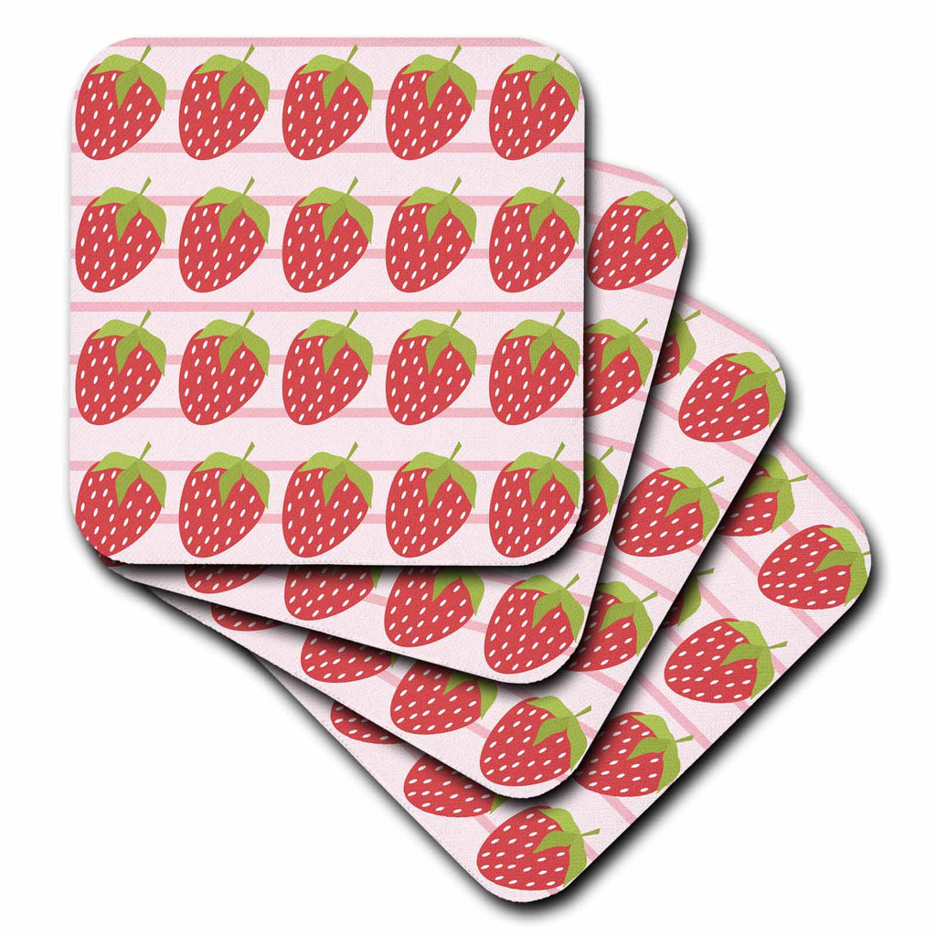 3dRose Cute Strawberries On Stripes Background - Coasters (cst-382806)