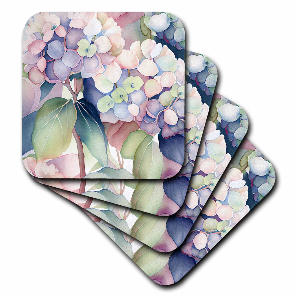 3dRose Pretty Image of Watercolor Hydrangea Flowers - Coasters (cst-382808)
