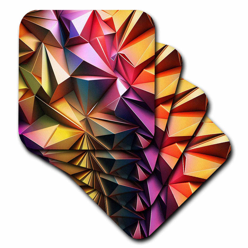 3dRose Pink, Yellow, Orange, and Green Polygon Background - Coasters (cst-382811)