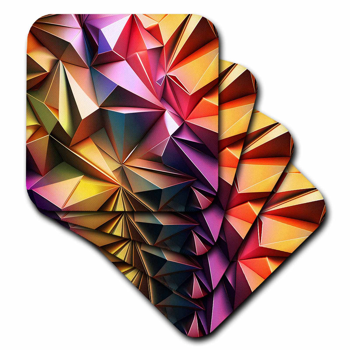 3dRose Pink, Yellow, Orange, and Green Polygon Background - Coasters (cst-382811)