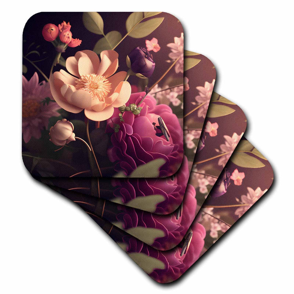 3dRose Modern Peach and Pink Flower Background - Coasters (cst-382816)