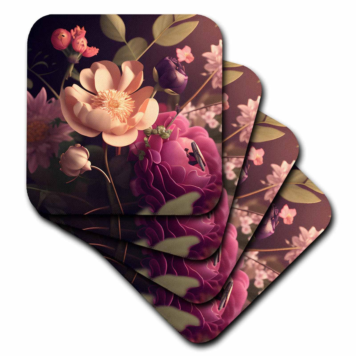 3dRose Modern Peach and Pink Flower Background - Coasters (cst-382816)