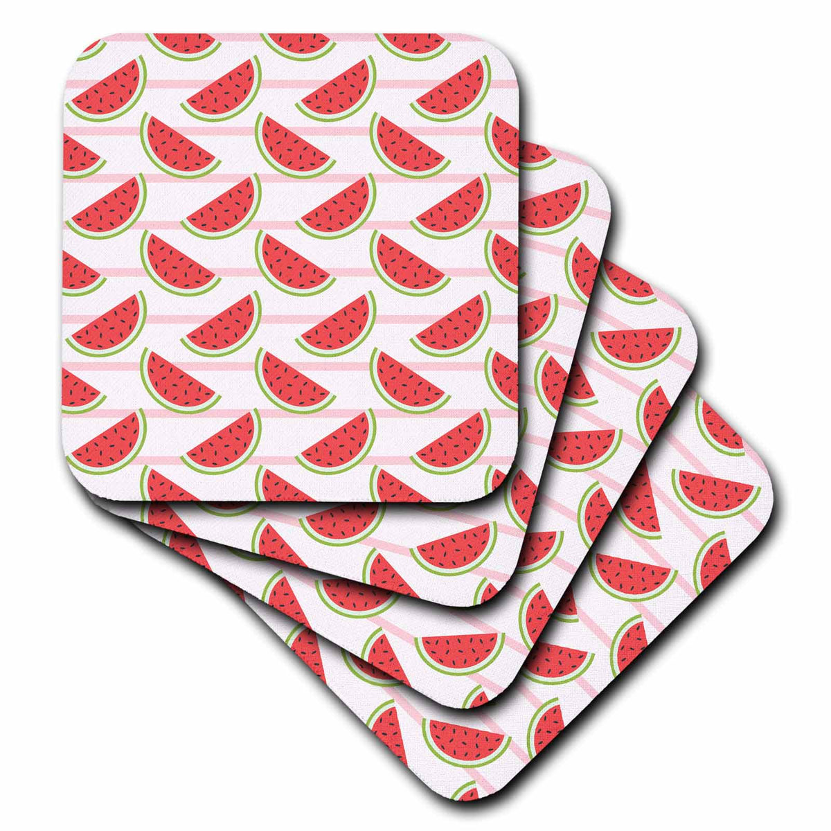 3dRose Cute Watermelon Slices On Stripes Background - Coasters (cst-382827)