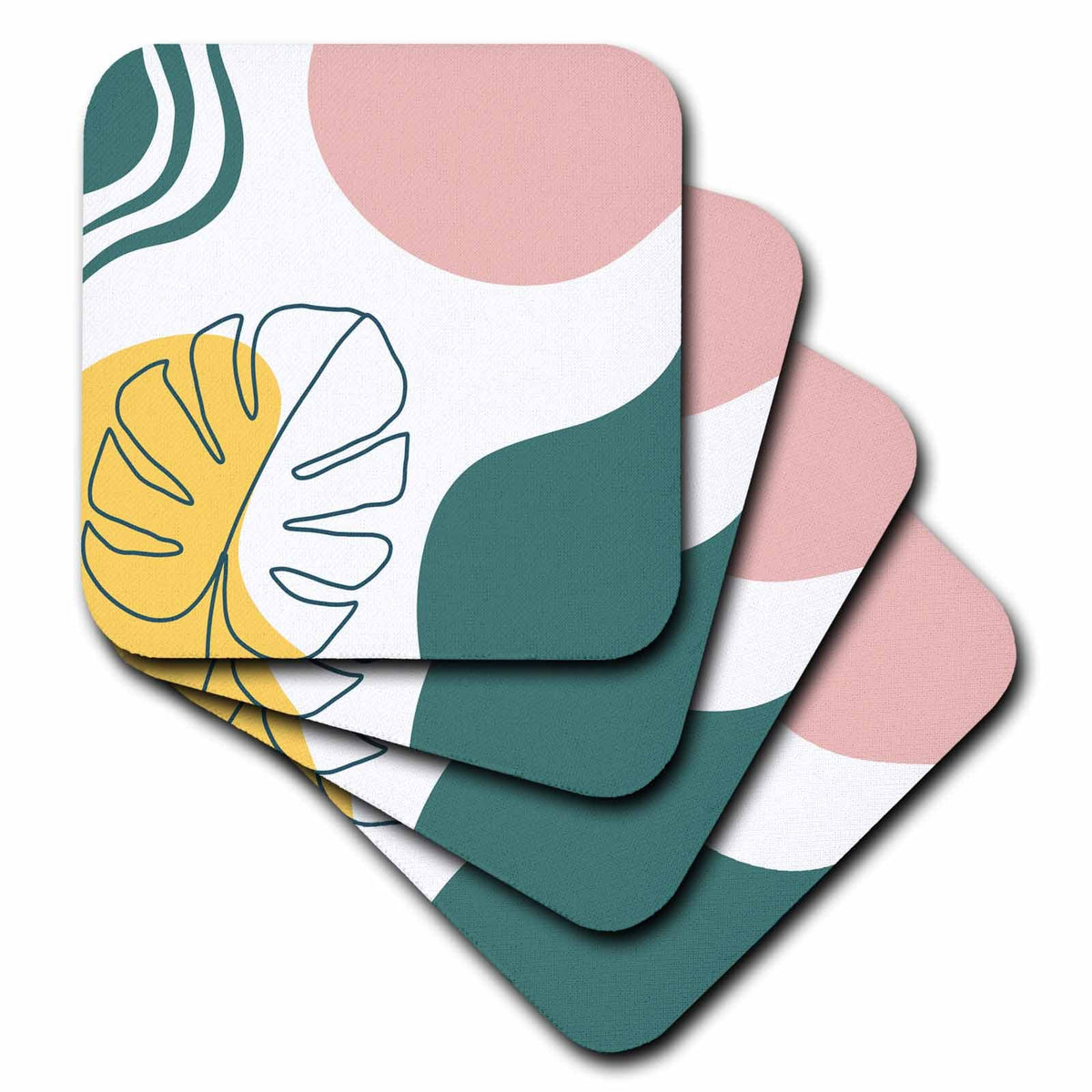 3dRose Modern Tropical Leaf and Shapes Background - Coasters (cst-382831)