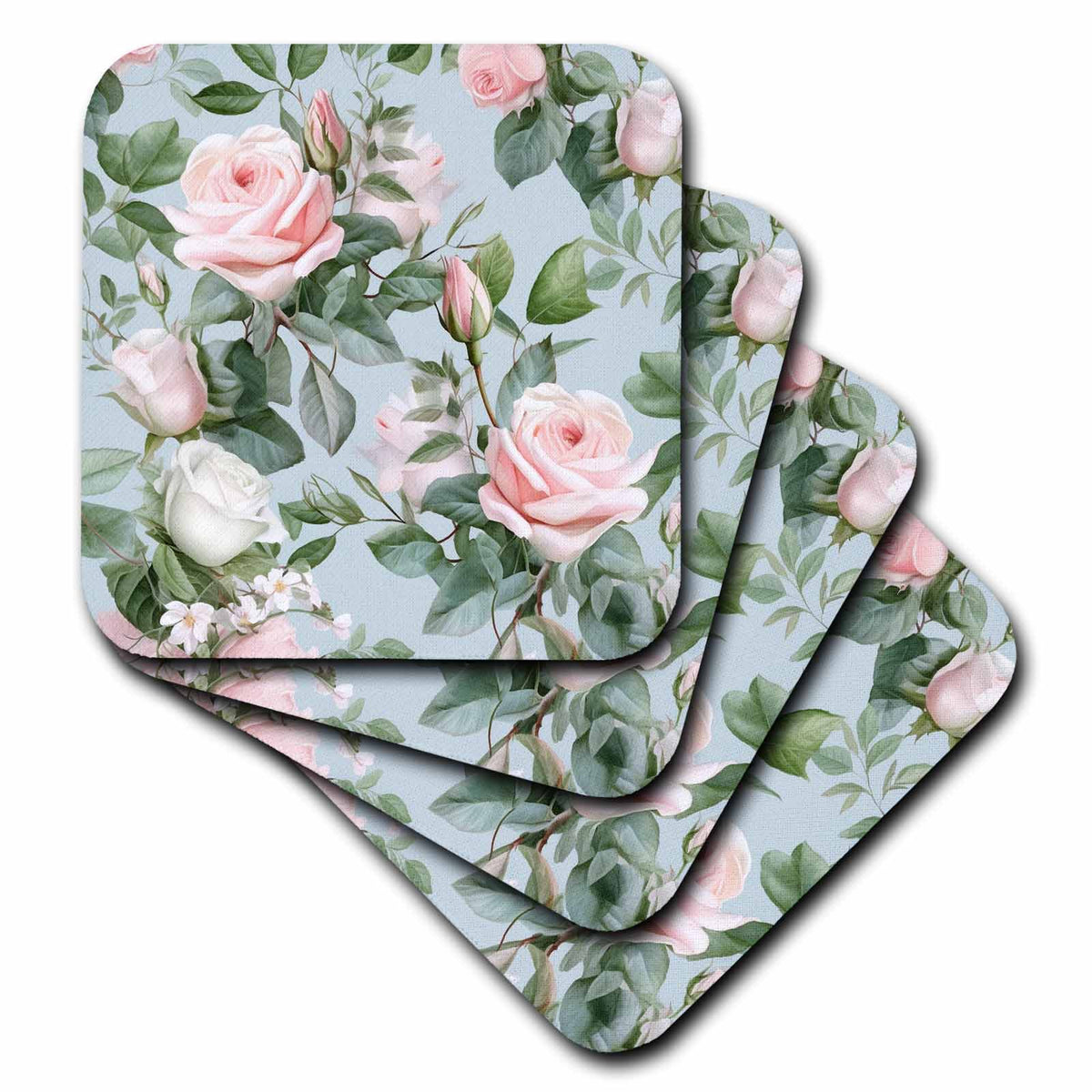3dRose Pretty Pink Roses and Leaves Background - Coasters (cst-382840)