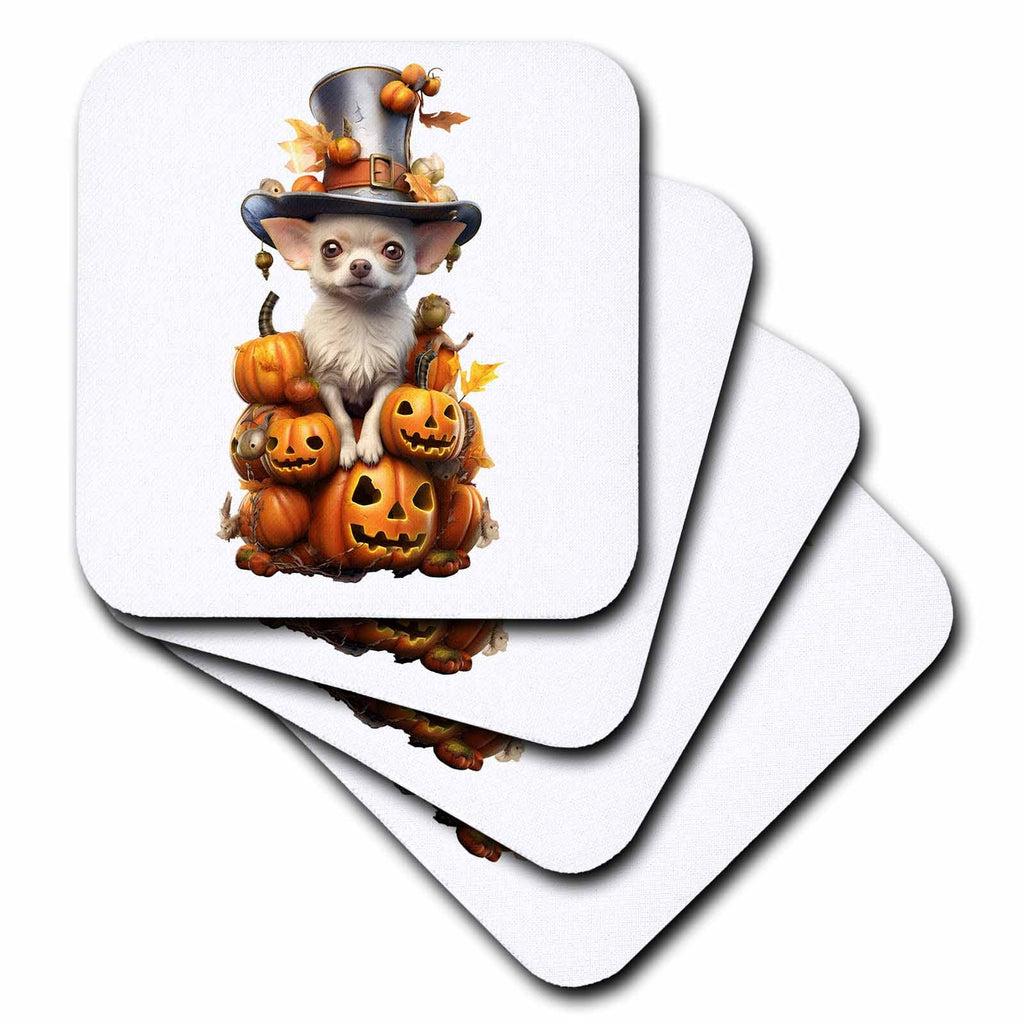 3dRose Halloween White Chihuahua Dressed as a Magic Wizard - Coasters (cst-382903)