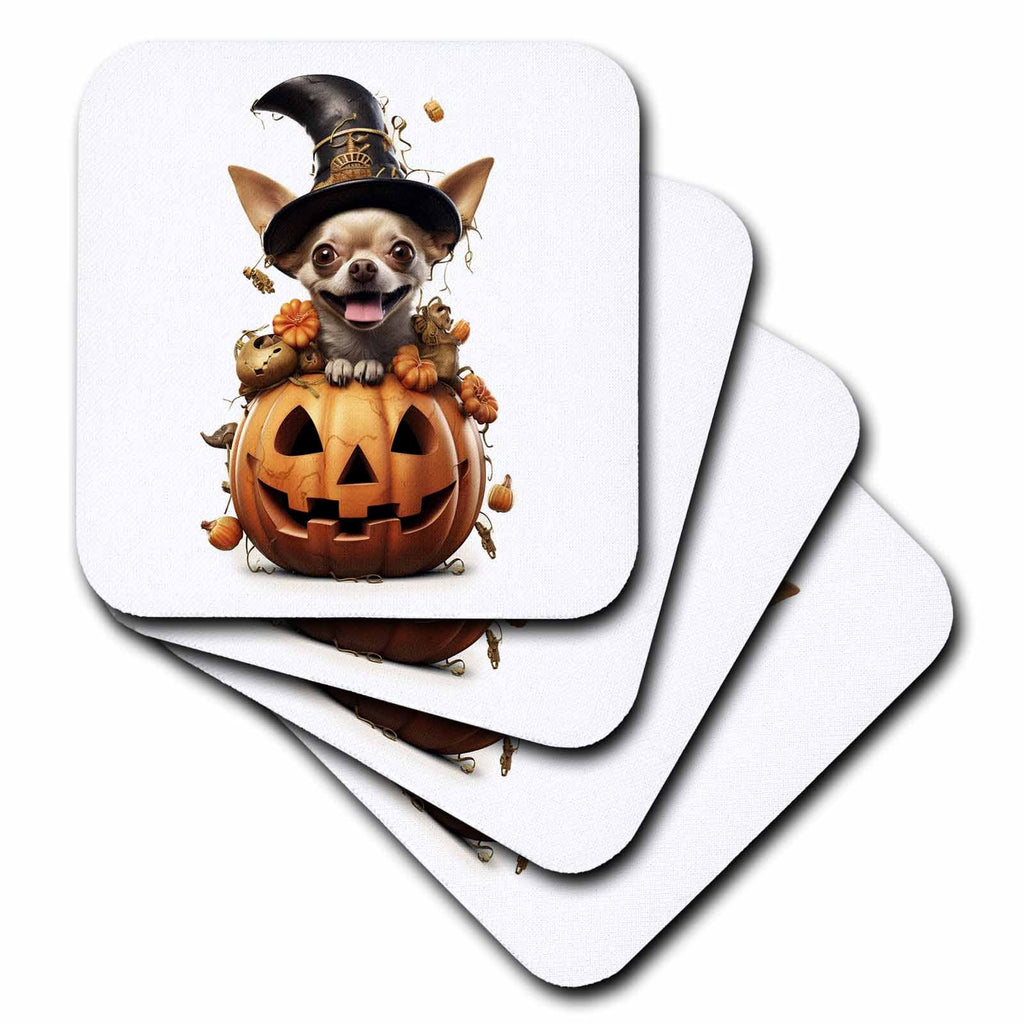 3dRose Halloween Brown Chihuahua Dressed as a Magic Wizard - Coasters (cst-382908)