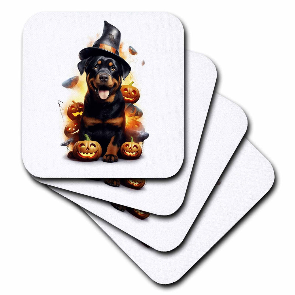3dRose Halloween Rottweiler Dog Dressed as a Magic Wizard - Coasters (cst-382913)