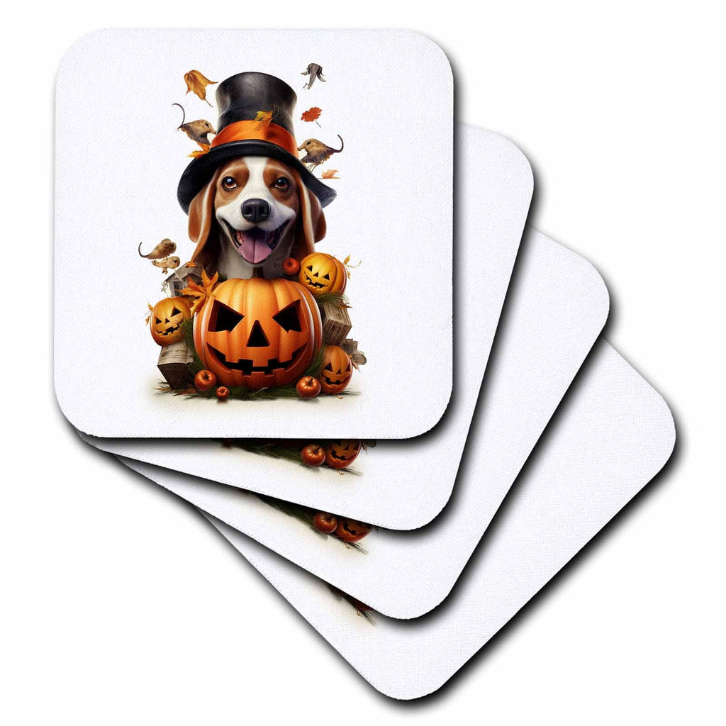 3dRose CR Media - Illustrations - Halloween Beagle dressed as a magic wizard - Coasters (cst-382918)