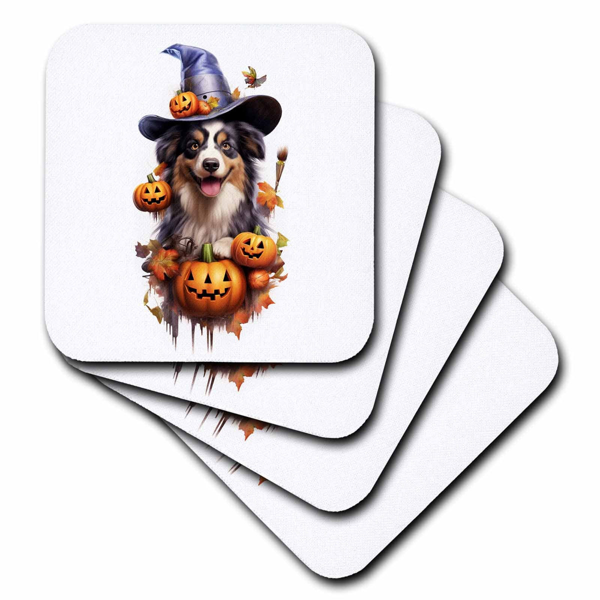 3dRose Halloween Australian Shepherd Dressed as a Magic Wizard - Coasters (cst-382923)