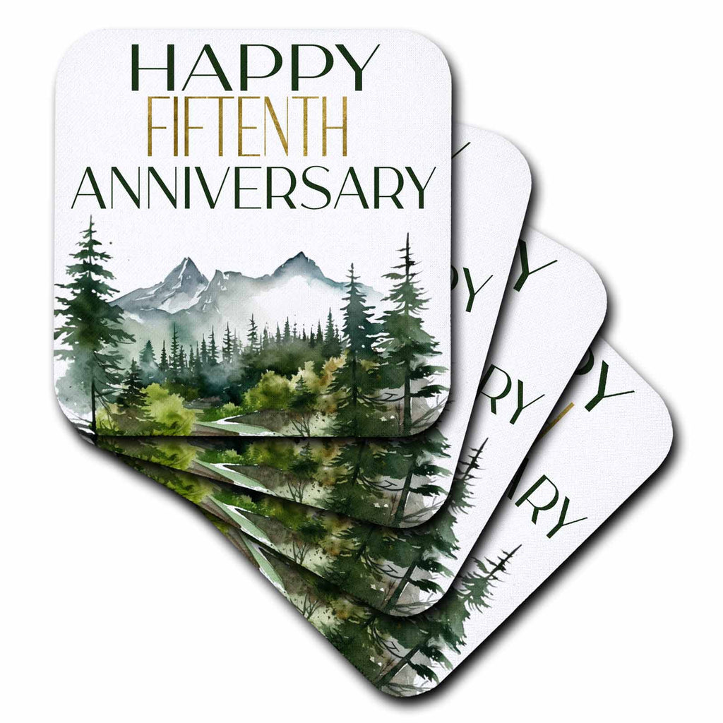 3dRose Happy Fifteenth Anniversary Forest Scene - Coasters (cst-382990)