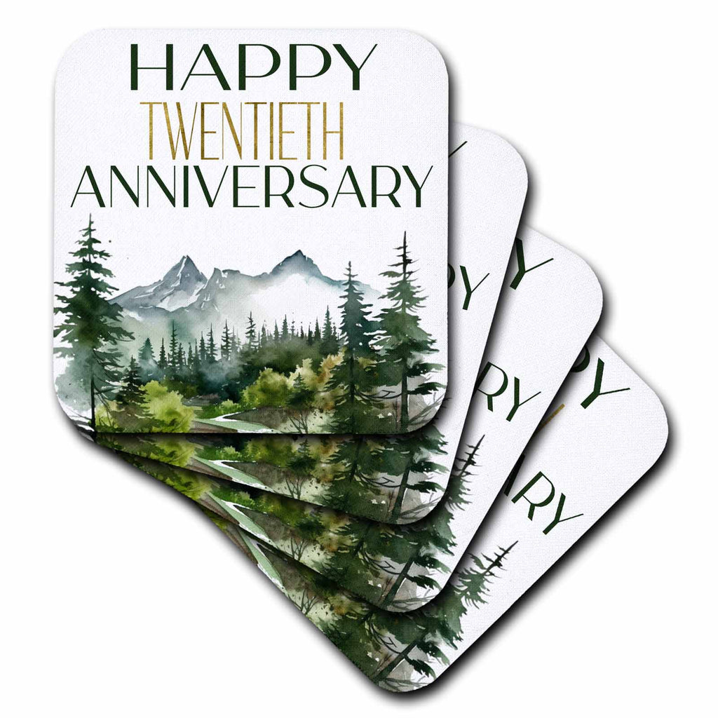 3dRose Happy Twentieth Anniversary Forest Scene - Coasters (cst-382991)