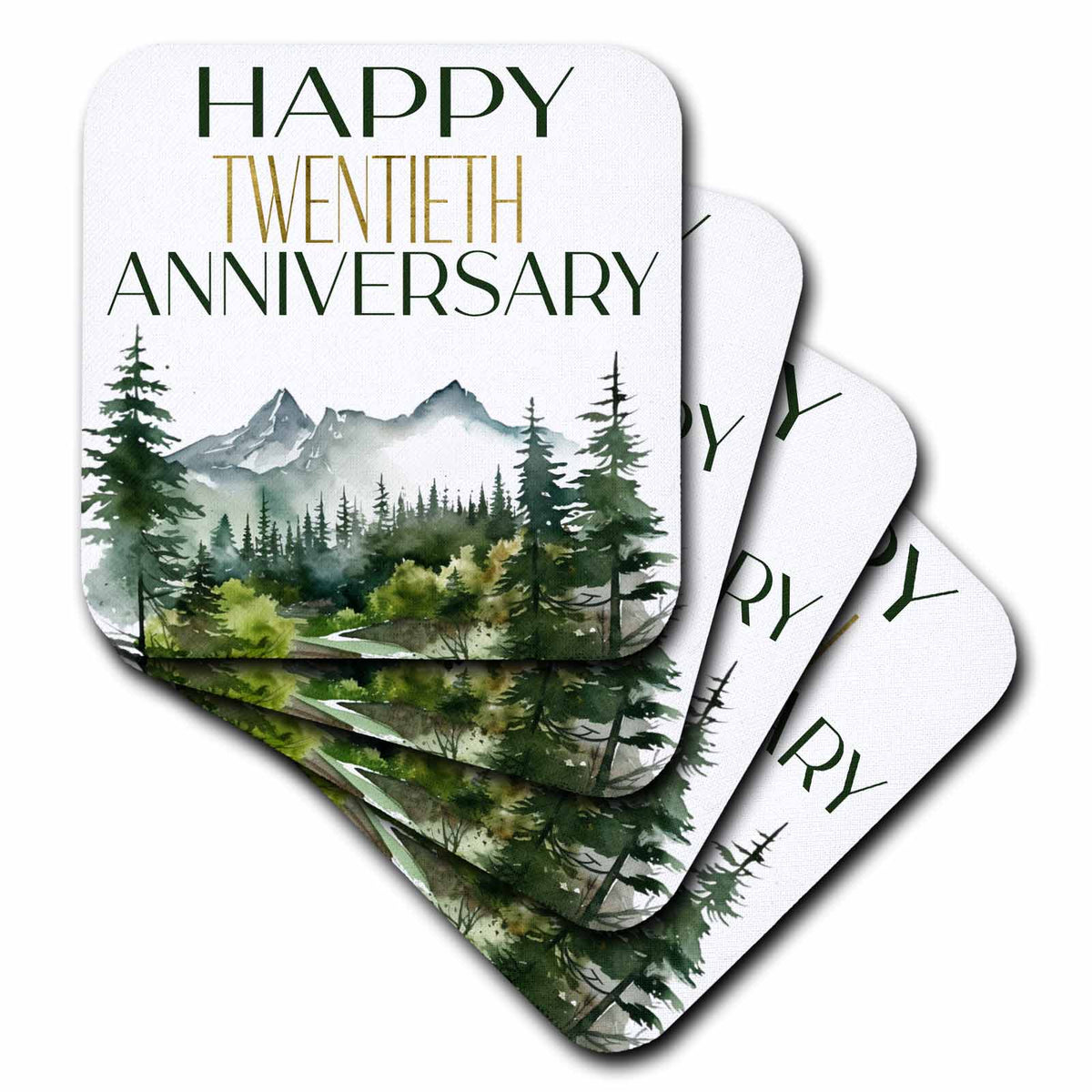 3dRose Happy Twentieth Anniversary Forest Scene - Coasters (cst-382991)