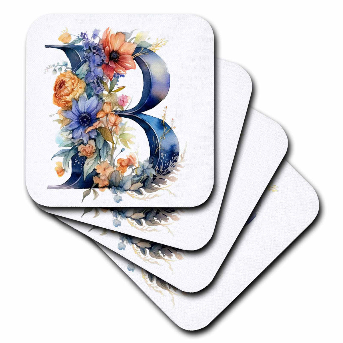 3dRose Anne Marie Baugh - Monograms - Pretty Floral Monogram B - Coasters (cst-383068)