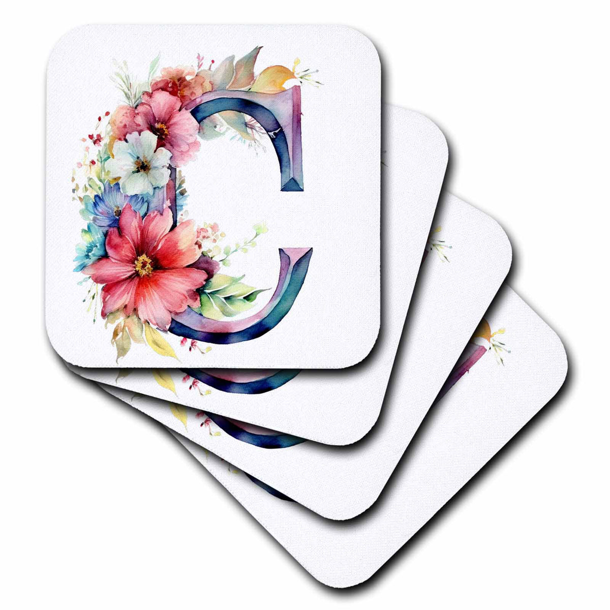 3dRose Anne Marie Baugh - Monograms - Pretty Floral Monogram C - Coasters (cst-383069)