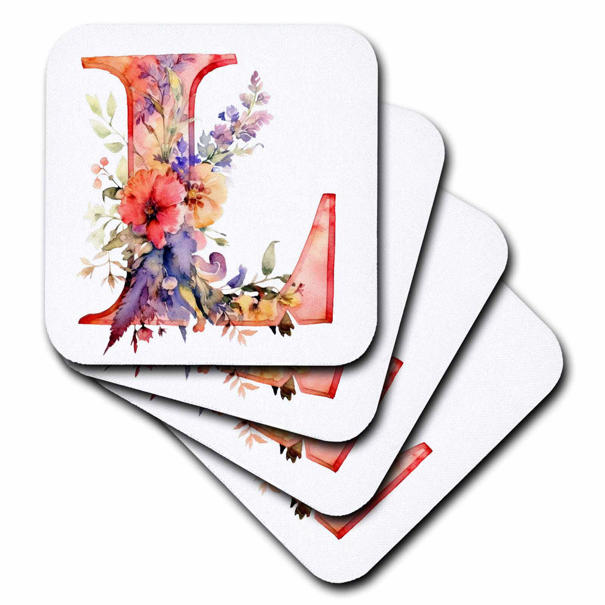 3dRose Anne Marie Baugh - Monograms - Pretty Floral Monogram L - Coasters (cst-383076)