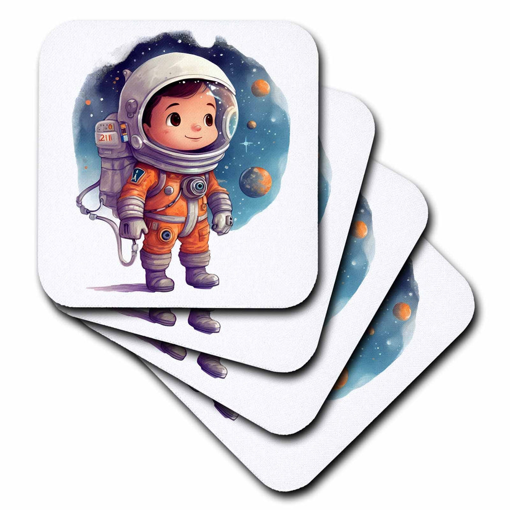 3dRose Cute Little Boy Astronaut Illustration - Coasters (cst-383243)