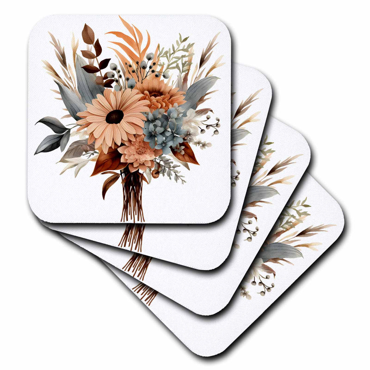 3dRose Pretty Orange and Gray Flower Illustration - Coasters (cst-383246)