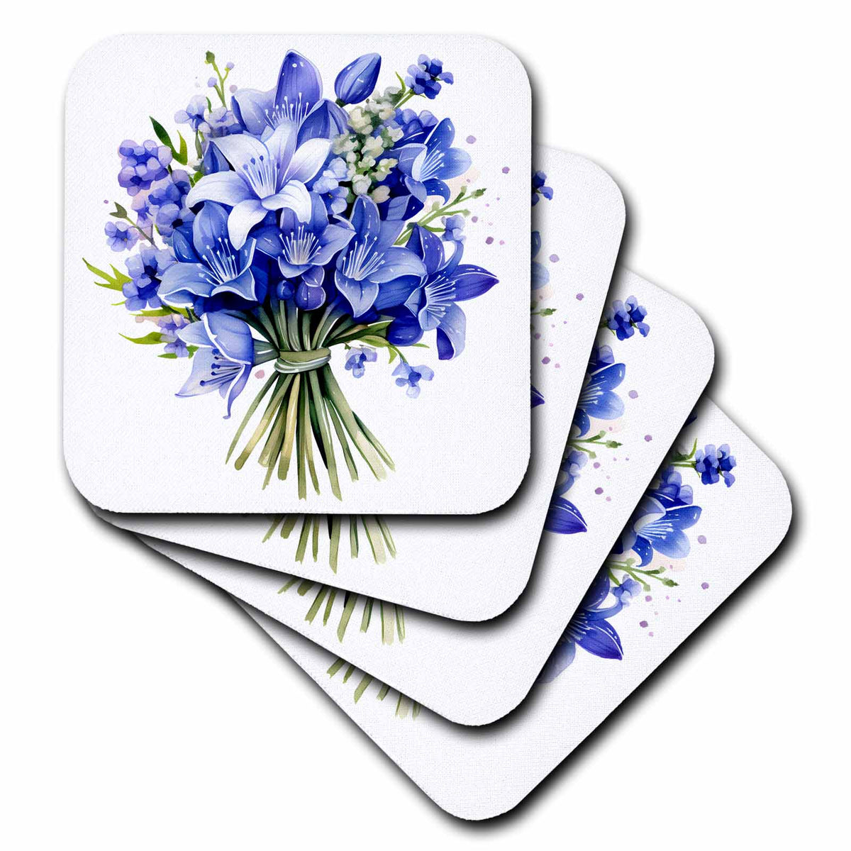 3dRose Pretty Blue Bell Flower Illustration - Coasters (cst-383249)