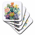 3dRose Bright and Colorful Cactus Illustration - Coasters (cst-383272)