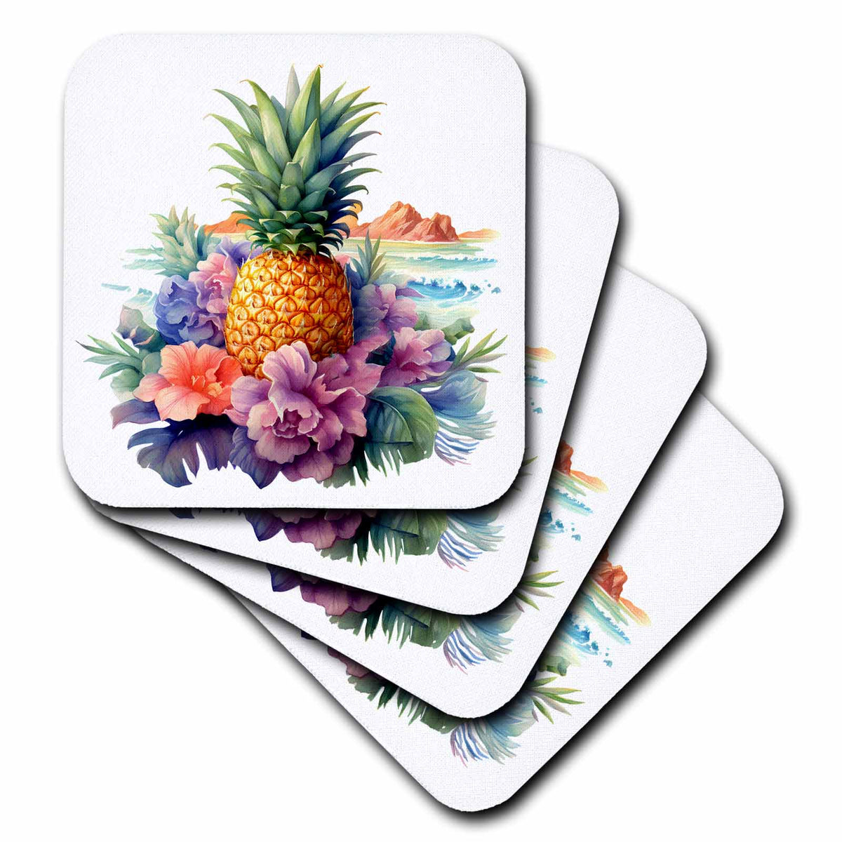 3dRose Pretty Floral Pineapple Illustration - Coasters (cst-383322)