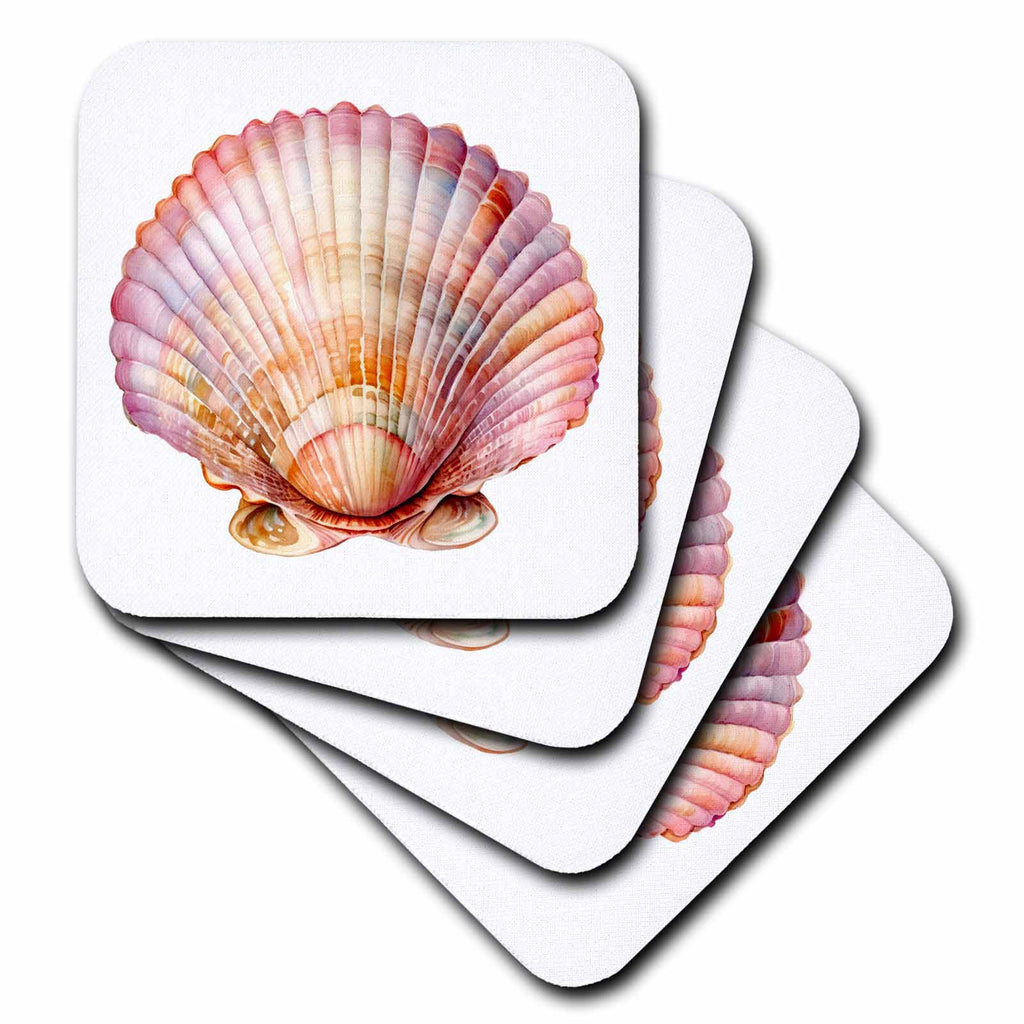 3dRose Pretty Pink Clam Seashell Illustration - Coasters (cst-383329)