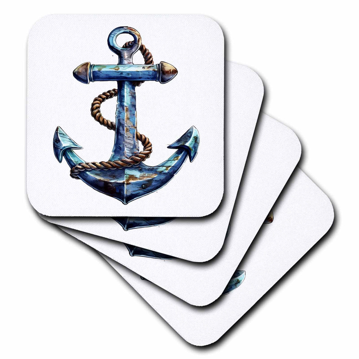 3dRose A Blue Nautical Sailing Anchor Illustration - Coasters (cst-383334)
