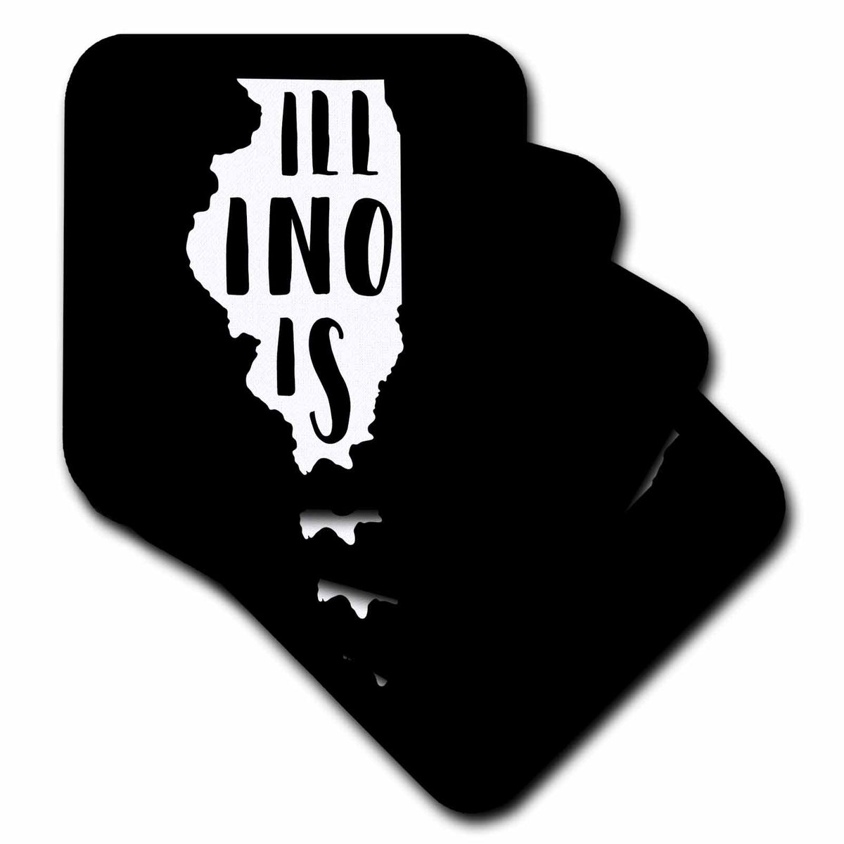 3dRose Illinois written inside the state. Black background. - Coasters (cst-383385)