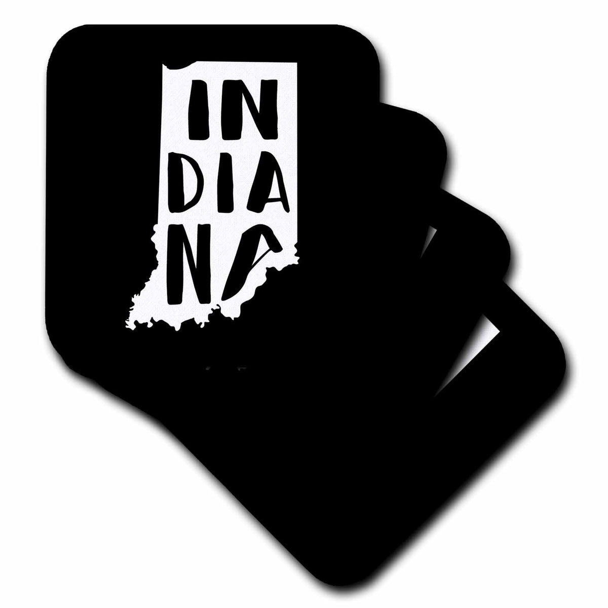 3dRose Indiana written inside the state. Black background. - Coasters (cst-383395)