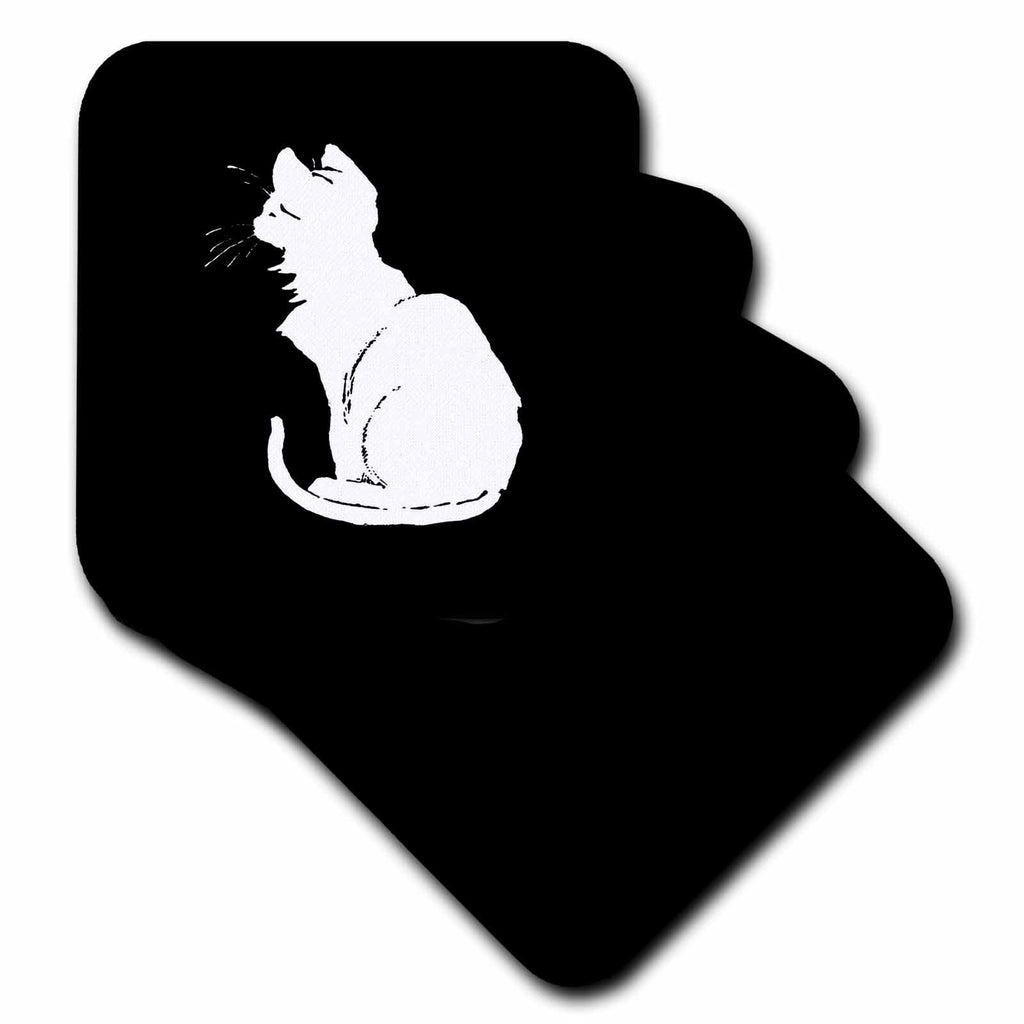 3dRose Minimalistic White Cat Silhouette Vector Art - Coasters (cst-383421)