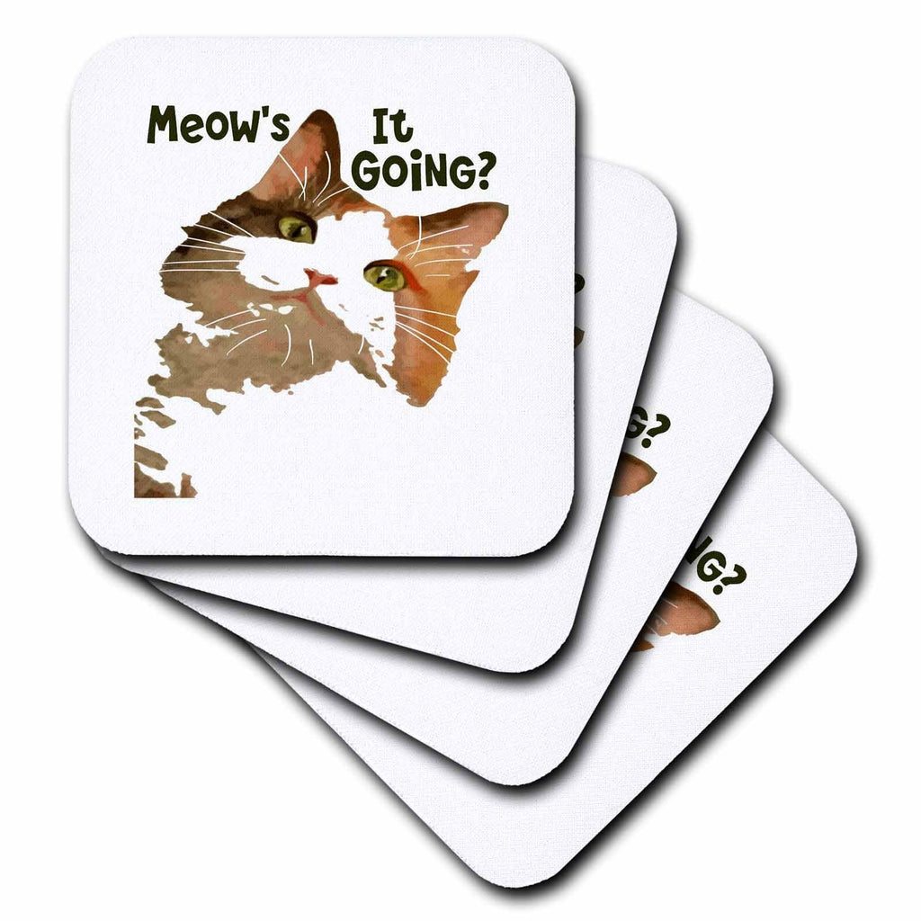 3dRose Meows It Going Fun Cat Meme Question - Coasters (cst-383426)