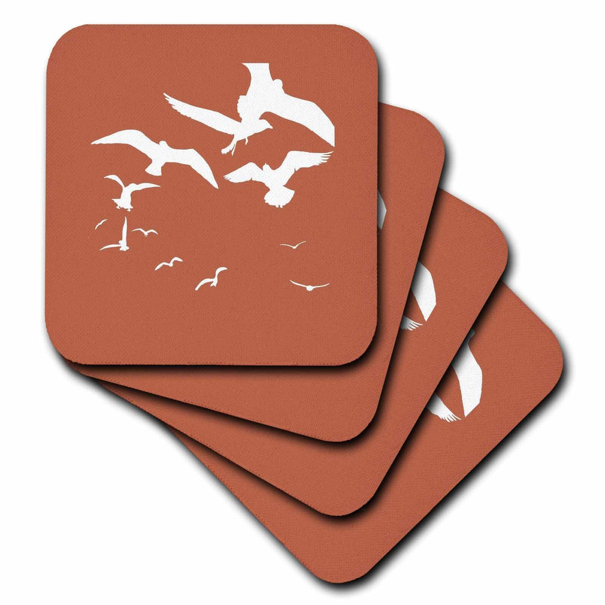 3dRose Seagull Bird Flock Scavenging White Silhouette - Coasters (cst-383466)