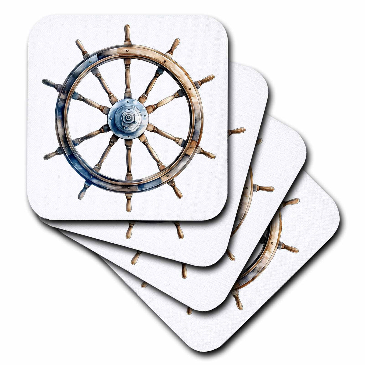 3dRose Nautical Sailing Wheel Illustration - Coasters (cst-383608)