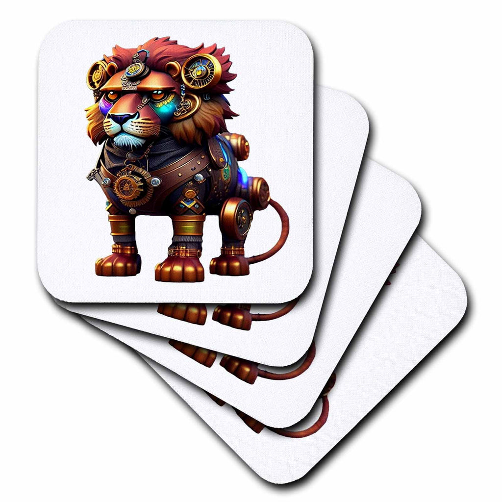 3dRose Majestic Steampunk Lion Illustration - Coasters (cst-383623)