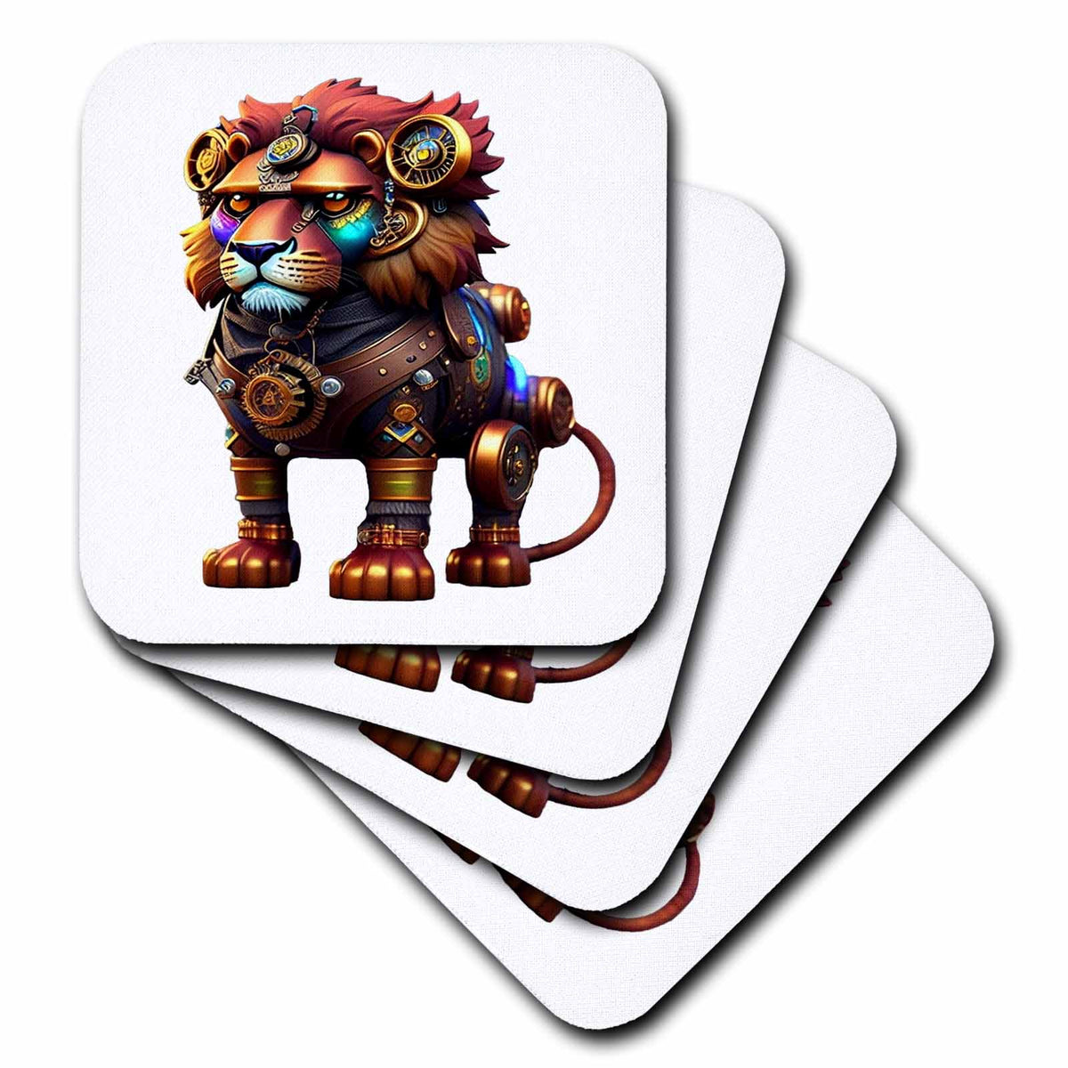 3dRose Majestic Steampunk Lion Illustration - Coasters (cst-383623)