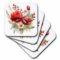 3dRose Pretty Red Anemone Flowers Illustration - Coasters (cst-383626)
