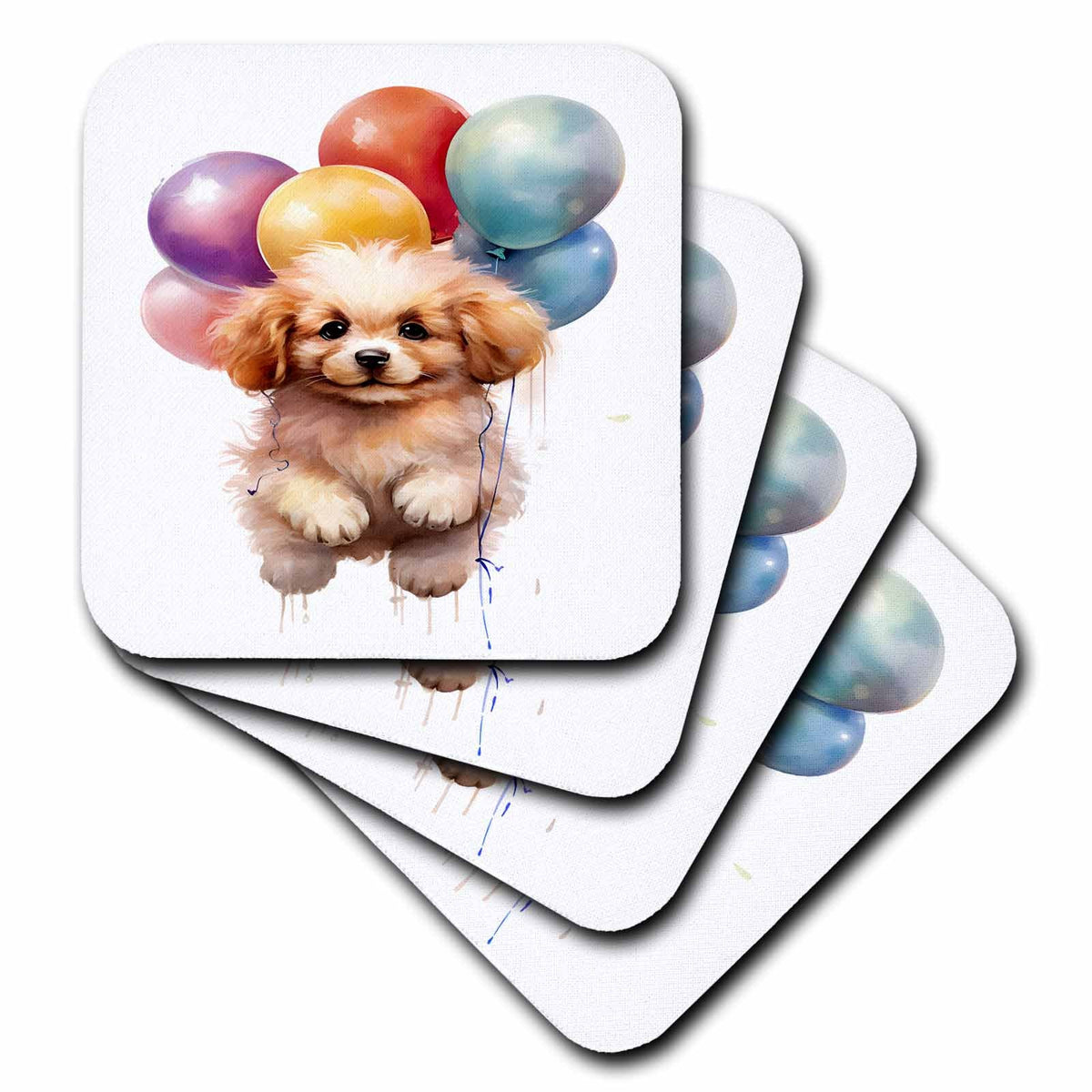 3dRose Cute Dog with Party Balloons Illustration - Coasters (cst-383680)