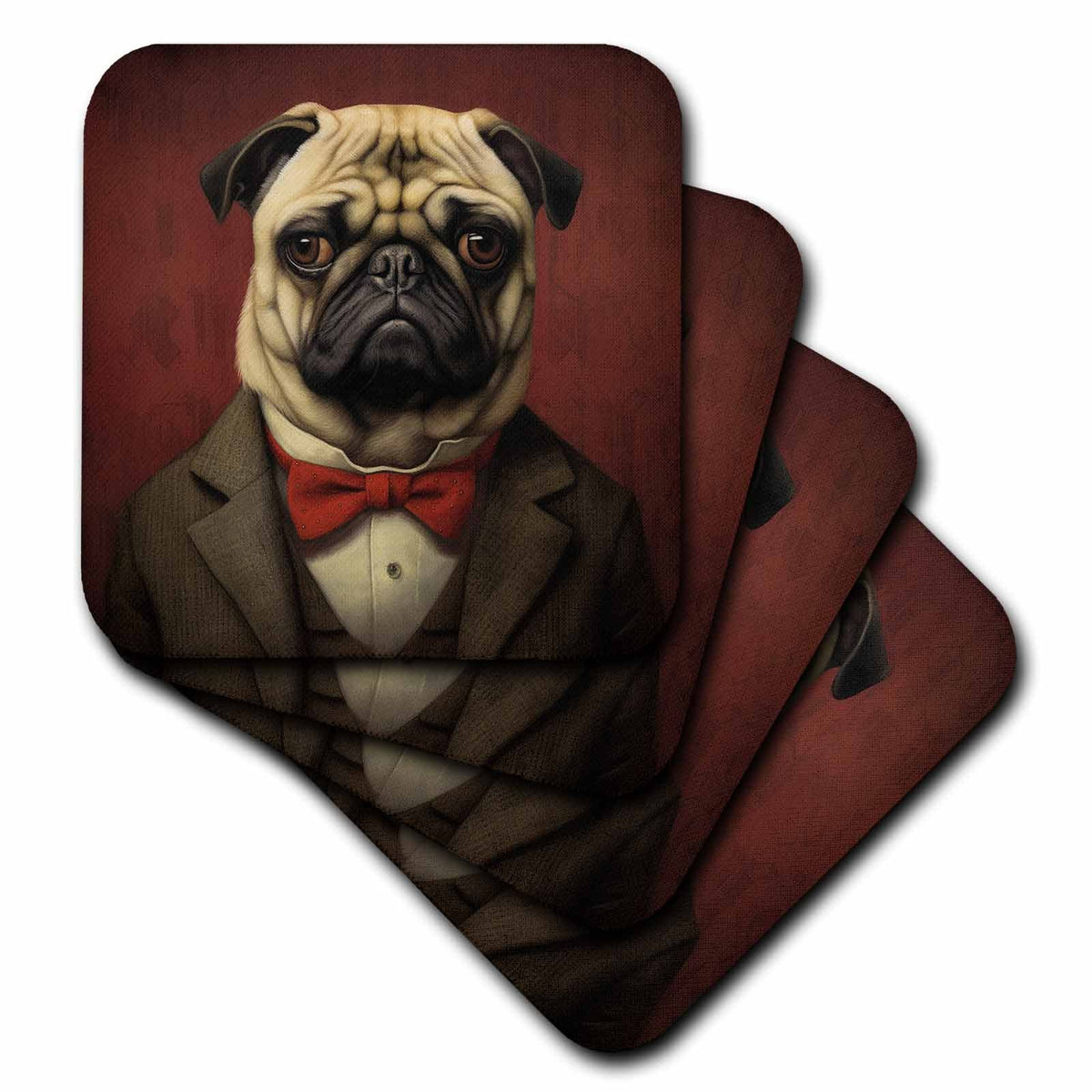 3dRose CR Media - Illustrations - Traditional formal portrait of a Pug - Coasters (cst-383705)