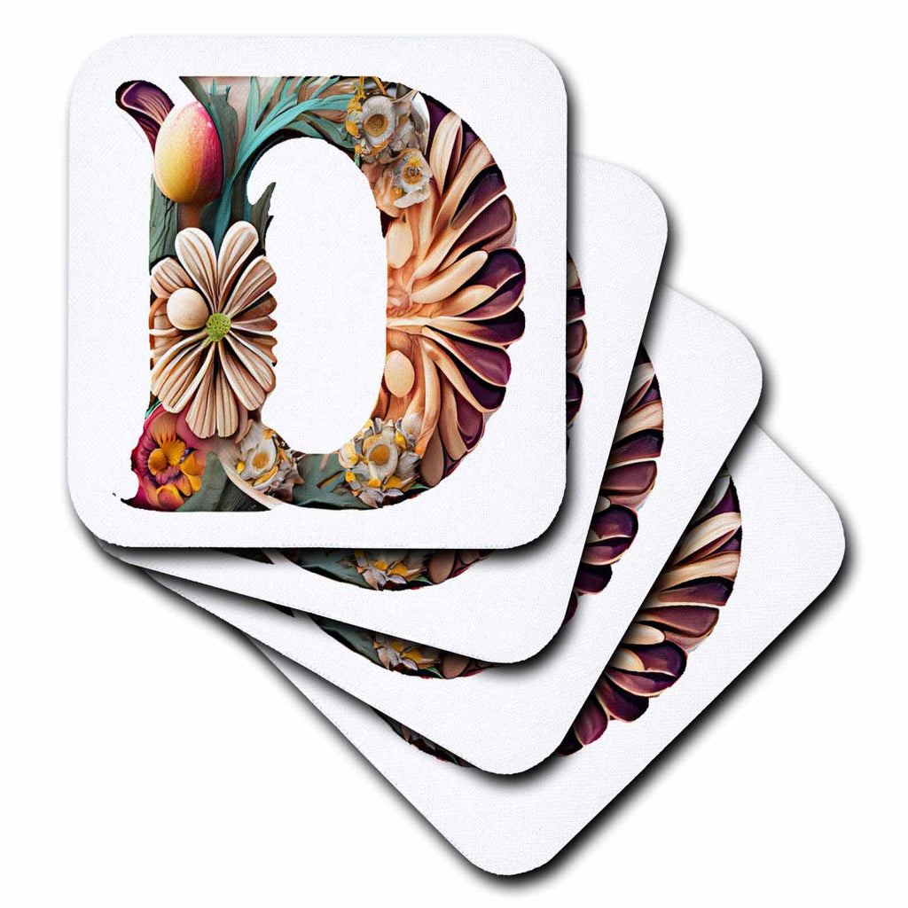 3dRose Anne Marie Baugh - Monograms - Boho Floral Monogram Initial D - Coasters (cst-383732)
