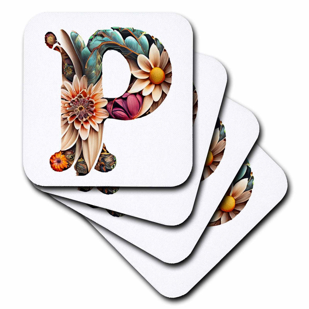 3dRose Anne Marie Baugh - Monograms - Boho Floral Monogram Initial P - Coasters (cst-383741)