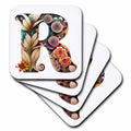 3dRose Anne Marie Baugh - Monograms - Boho Floral Monogram Initial R - Coasters (cst-383742)