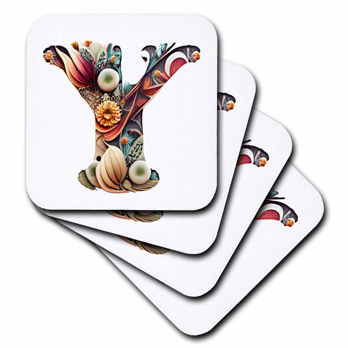 3dRose Anne Marie Baugh - Monograms - Boho Floral Monogram Initial Y - Coasters (cst-383747)